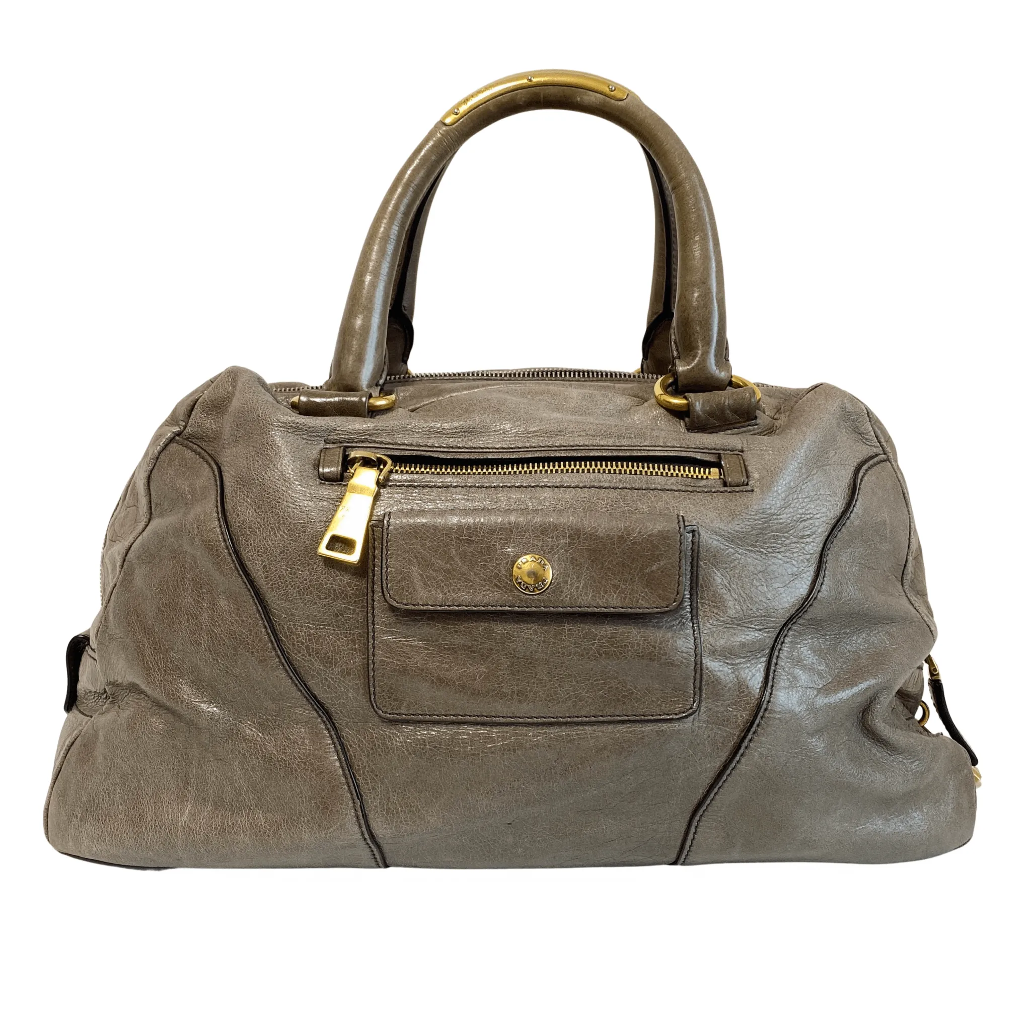 Vitello Shine Khaki Leather Hand Bag