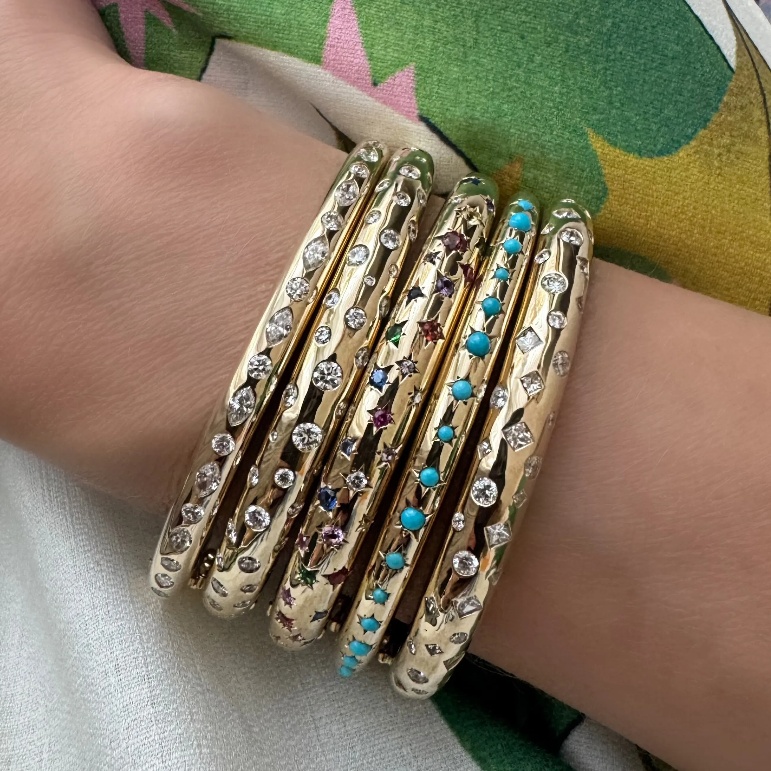 Wavey Round Diamond Nomad Bangle Bracelet