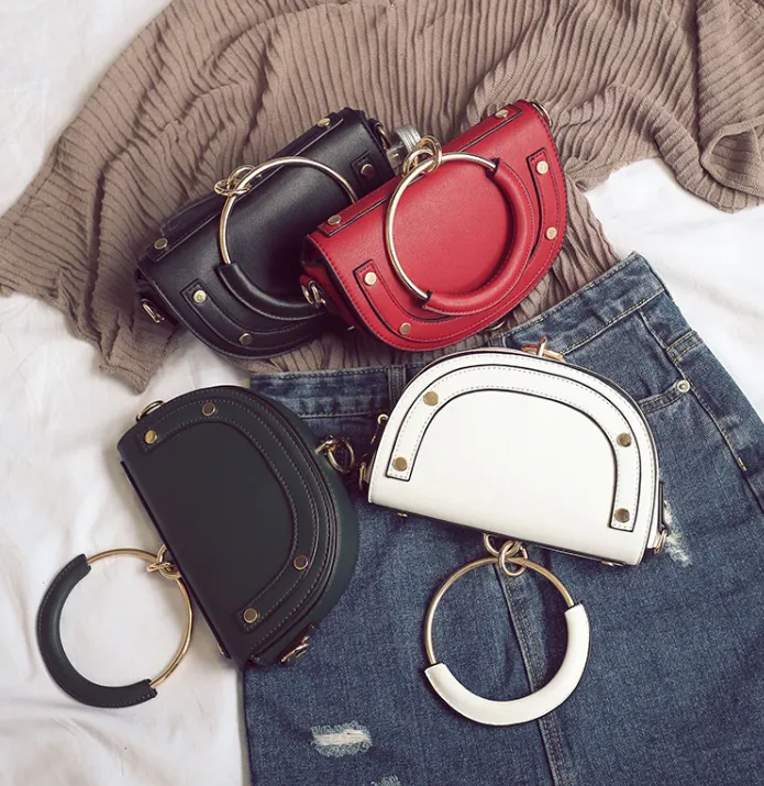 Women's PU Leather Mini Half Round Handbag