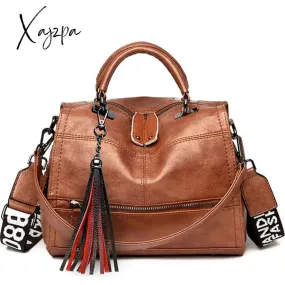 Xajzpa - New Fashion Tassel Women Handbag Leather Women Shoulder Bags Famous Brand Designer Women Bags Ladies Casual Crossbody Bags New