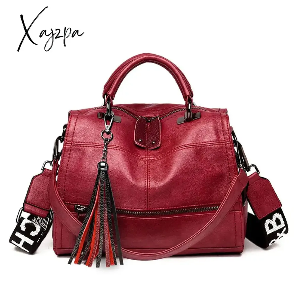 Xajzpa - New Fashion Tassel Women Handbag Leather Women Shoulder Bags Famous Brand Designer Women Bags Ladies Casual Crossbody Bags New