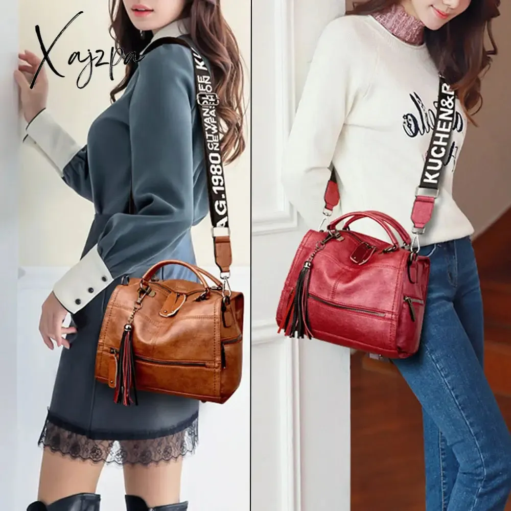 Xajzpa - New Fashion Tassel Women Handbag Leather Women Shoulder Bags Famous Brand Designer Women Bags Ladies Casual Crossbody Bags New