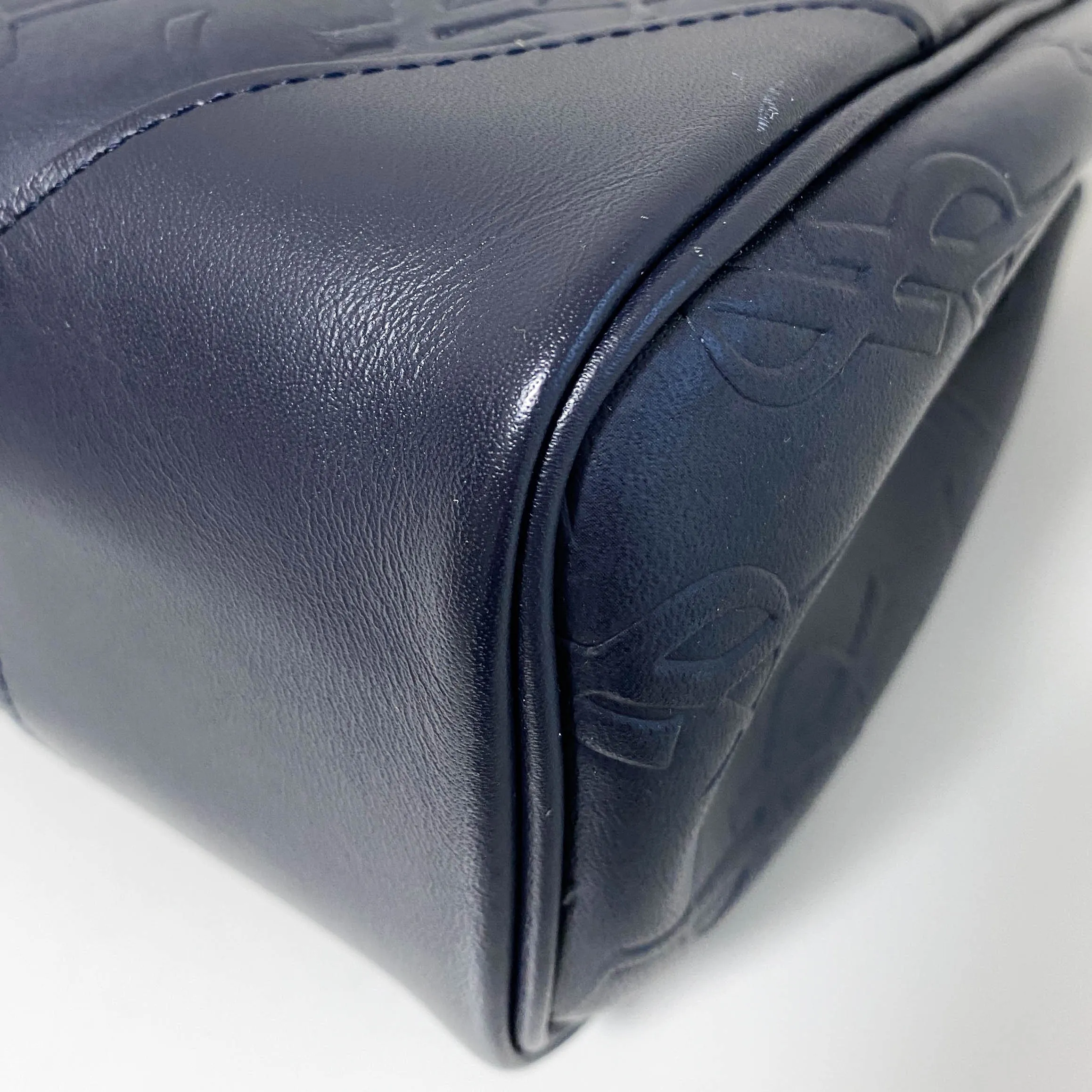 YSL Logo Embossed Leather Navy Horizontal Handbag