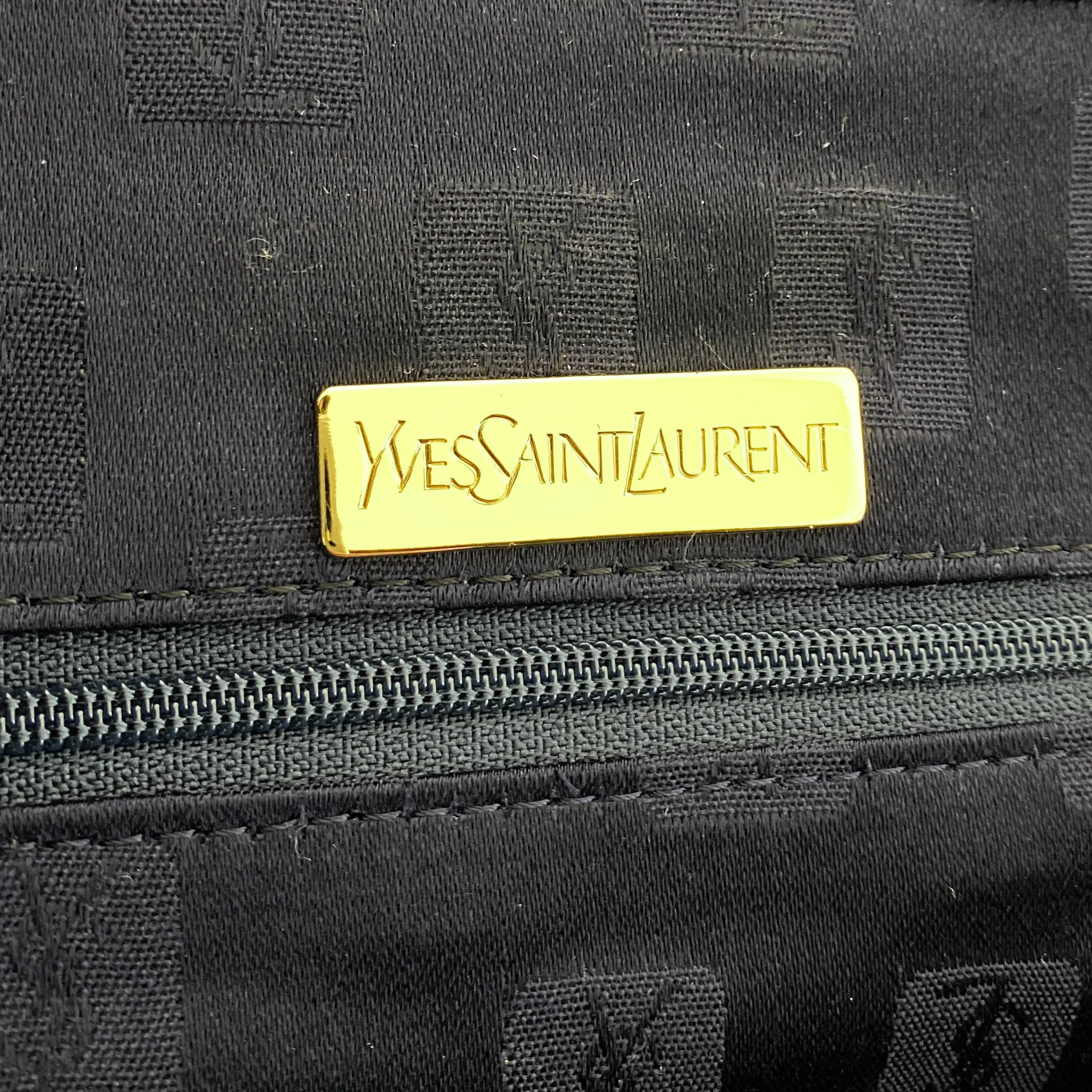 YSL Logo Embossed Leather Navy Horizontal Handbag