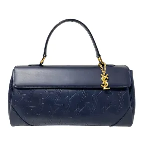 YSL Logo Embossed Leather Navy Horizontal Handbag