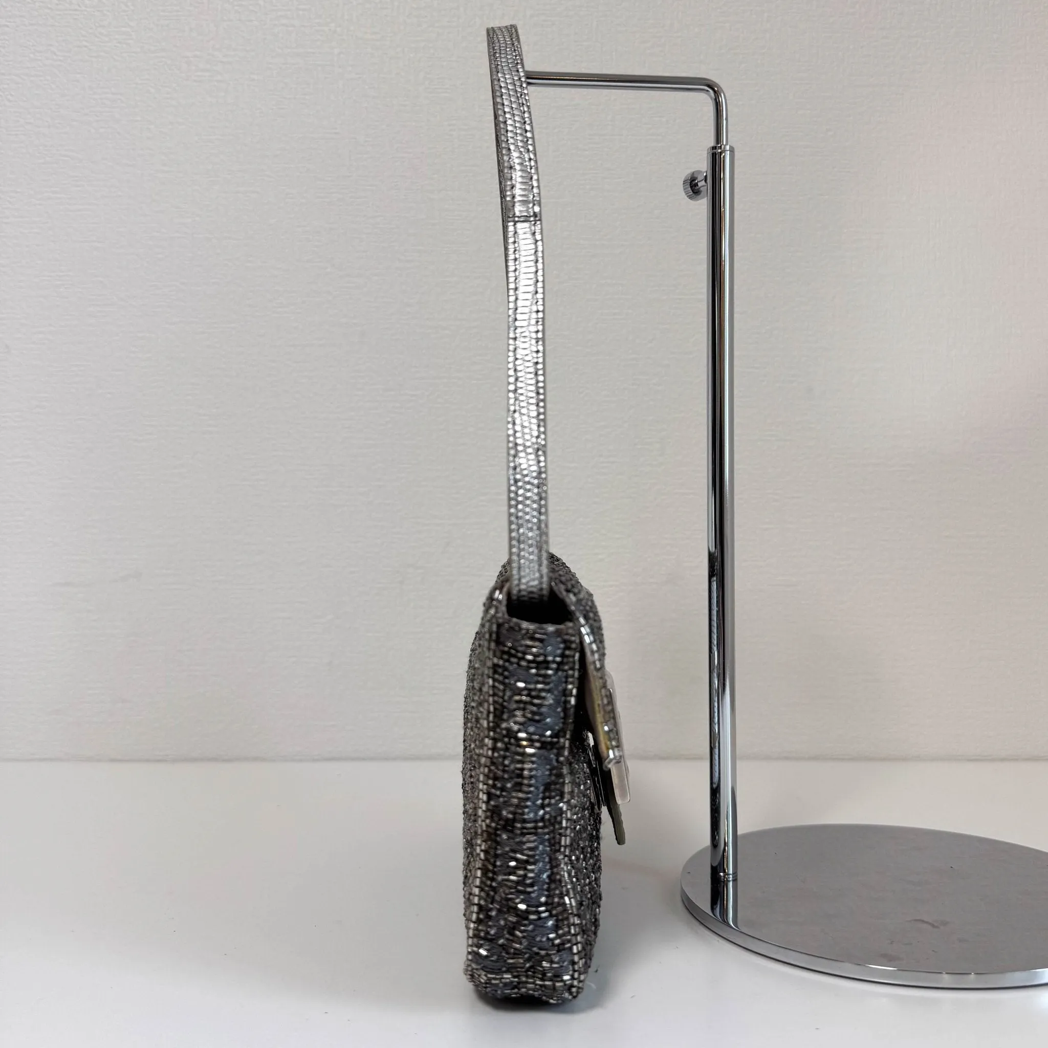 Zuccino Beaded Silver Baguette Mini Shoulder Bag