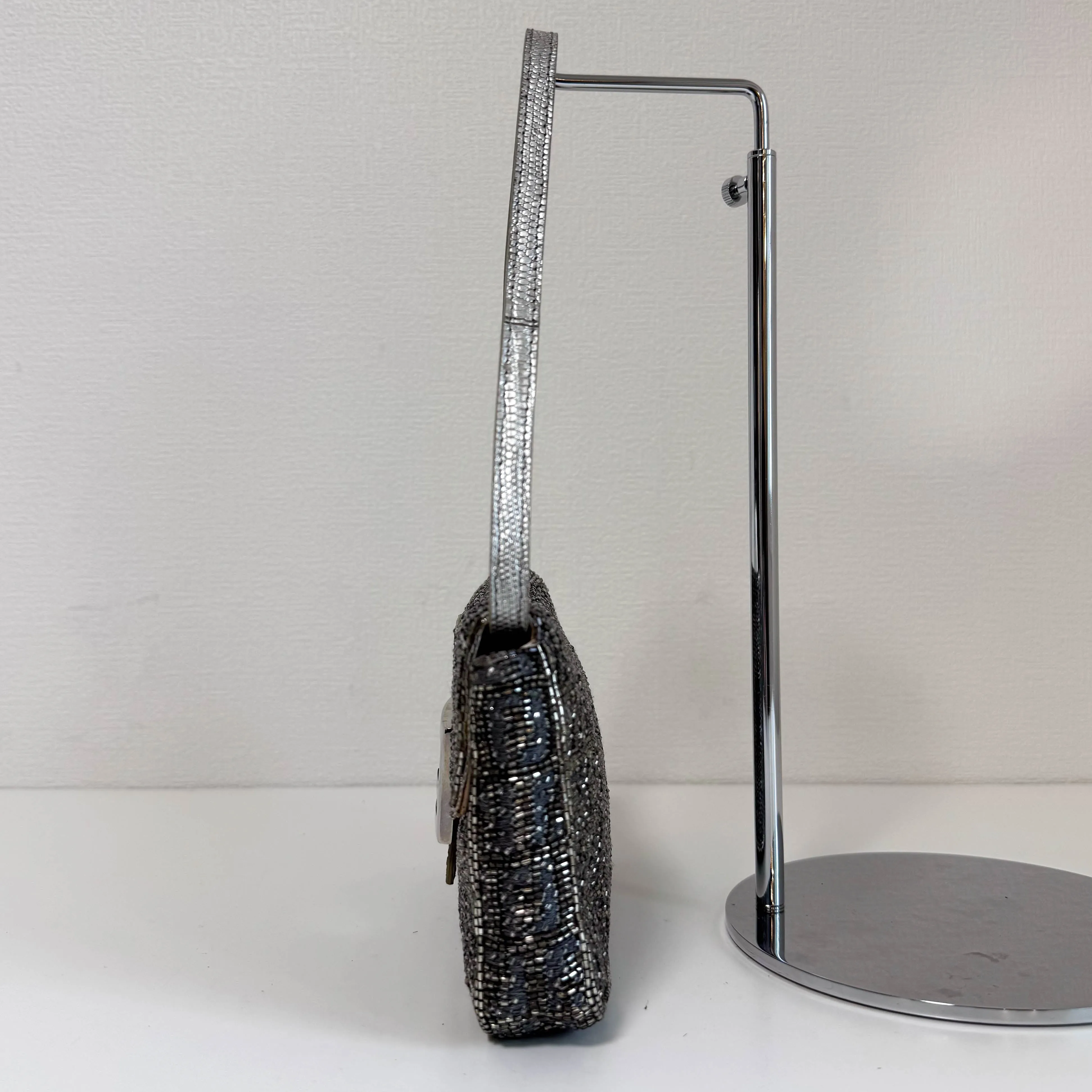 Zuccino Beaded Silver Baguette Mini Shoulder Bag