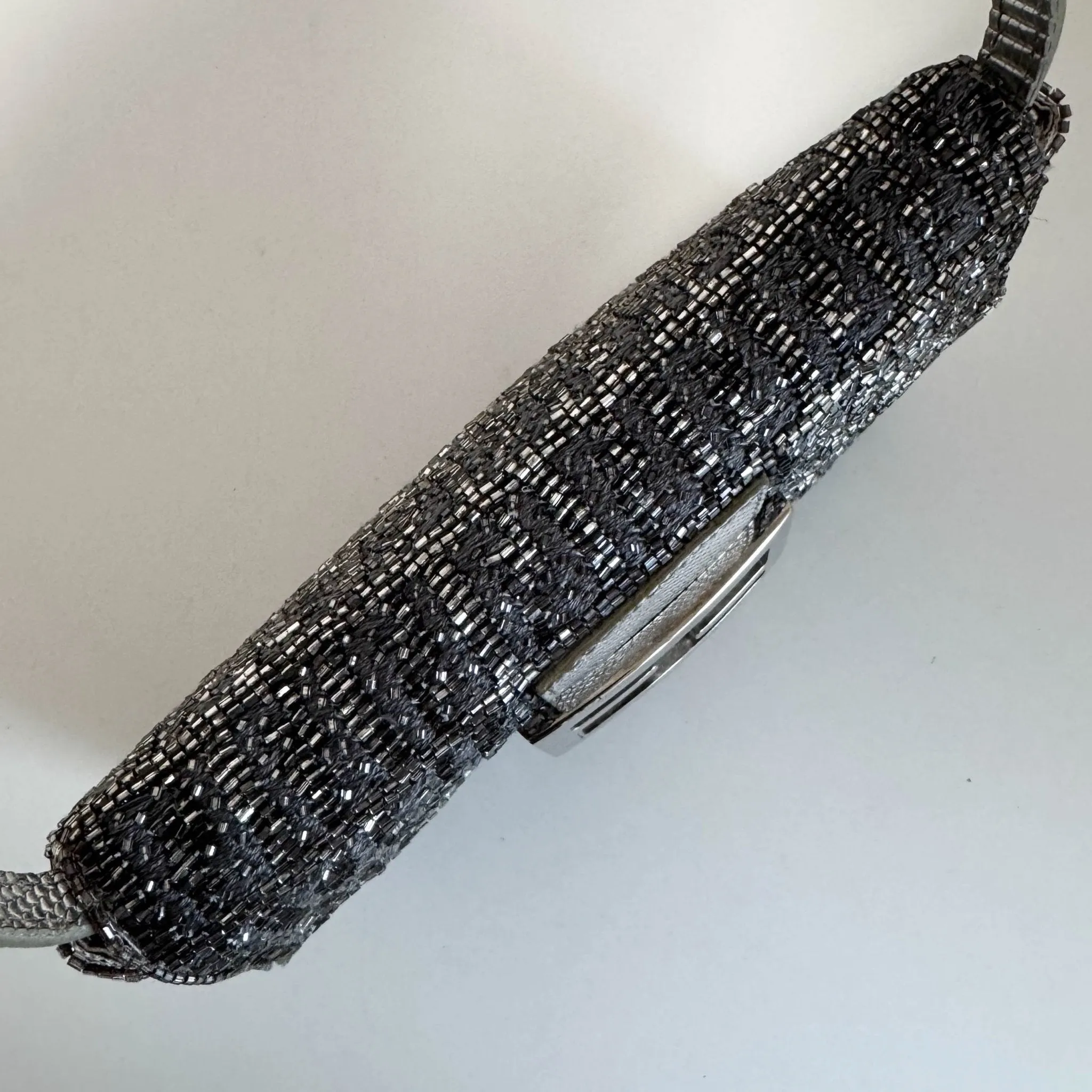 Zuccino Beaded Silver Baguette Mini Shoulder Bag