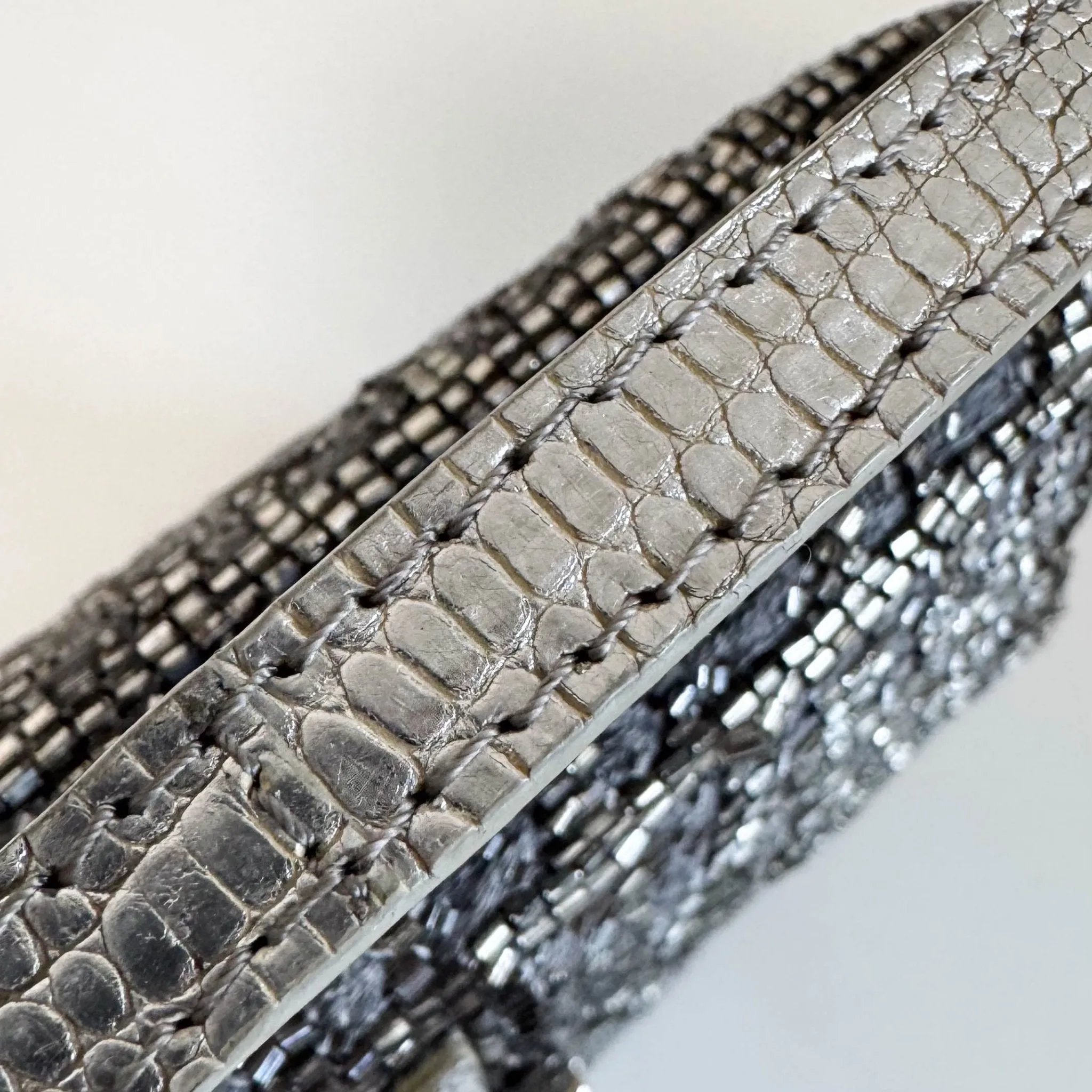 Zuccino Beaded Silver Baguette Mini Shoulder Bag