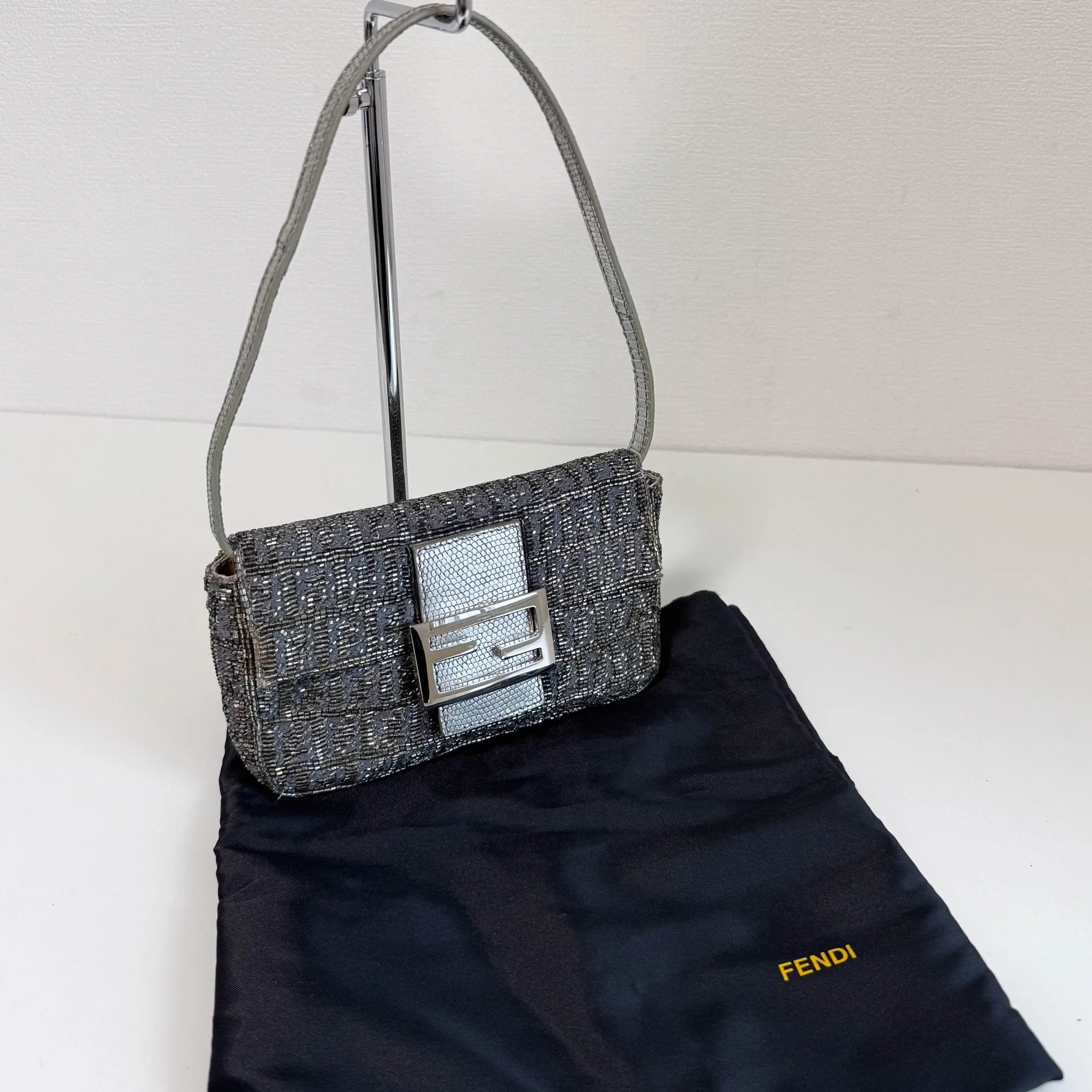 Zuccino Beaded Silver Baguette Mini Shoulder Bag