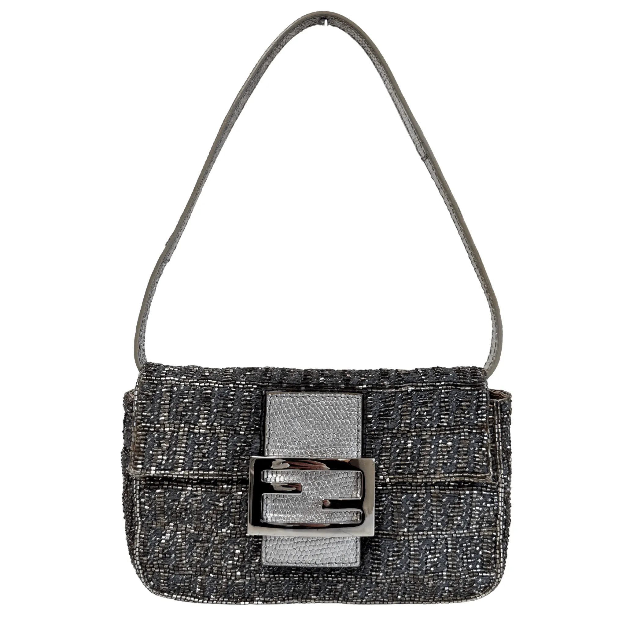 Zuccino Beaded Silver Baguette Mini Shoulder Bag